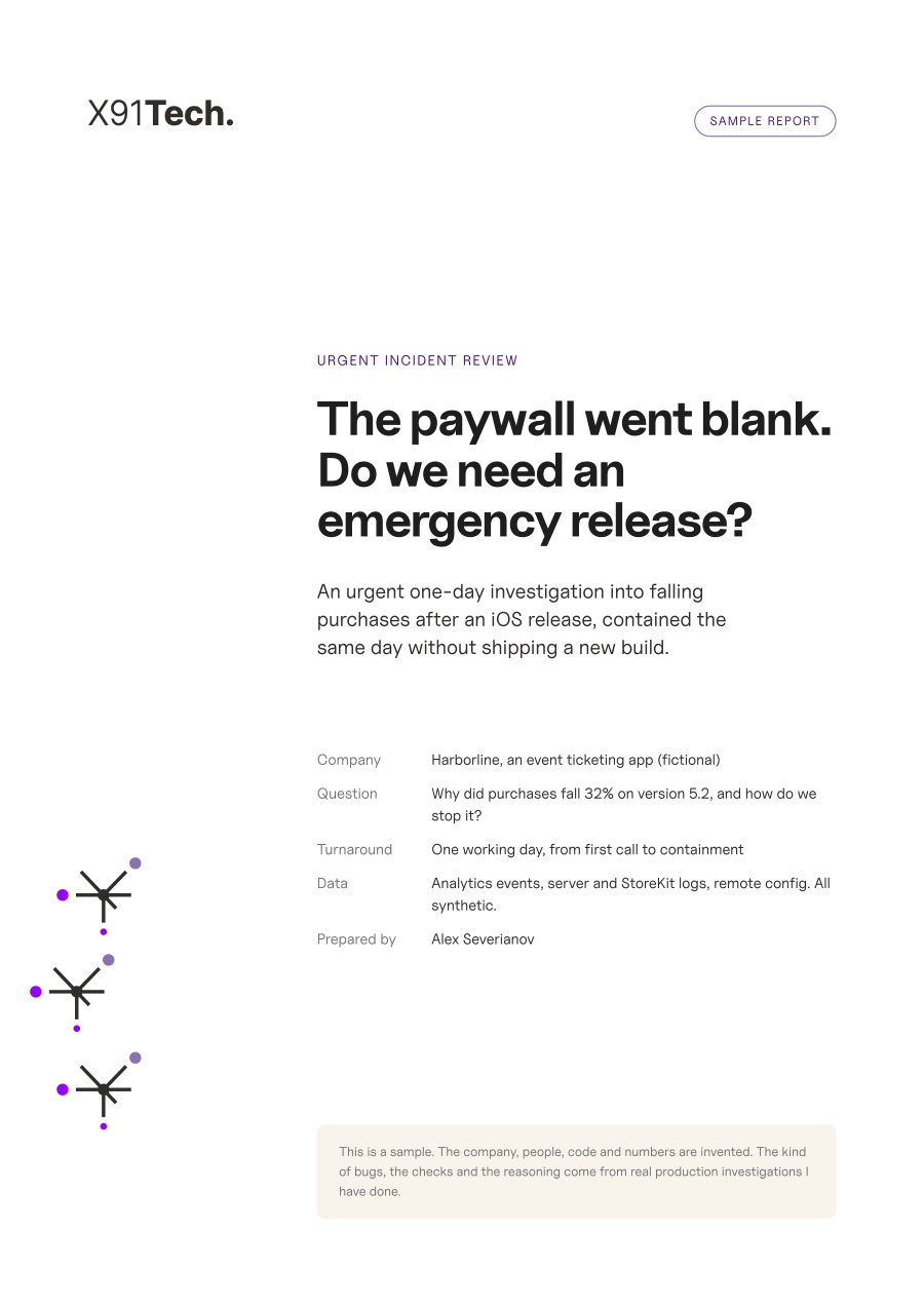 Sample report cover: The paywall went blank. Do we need an emergency release?